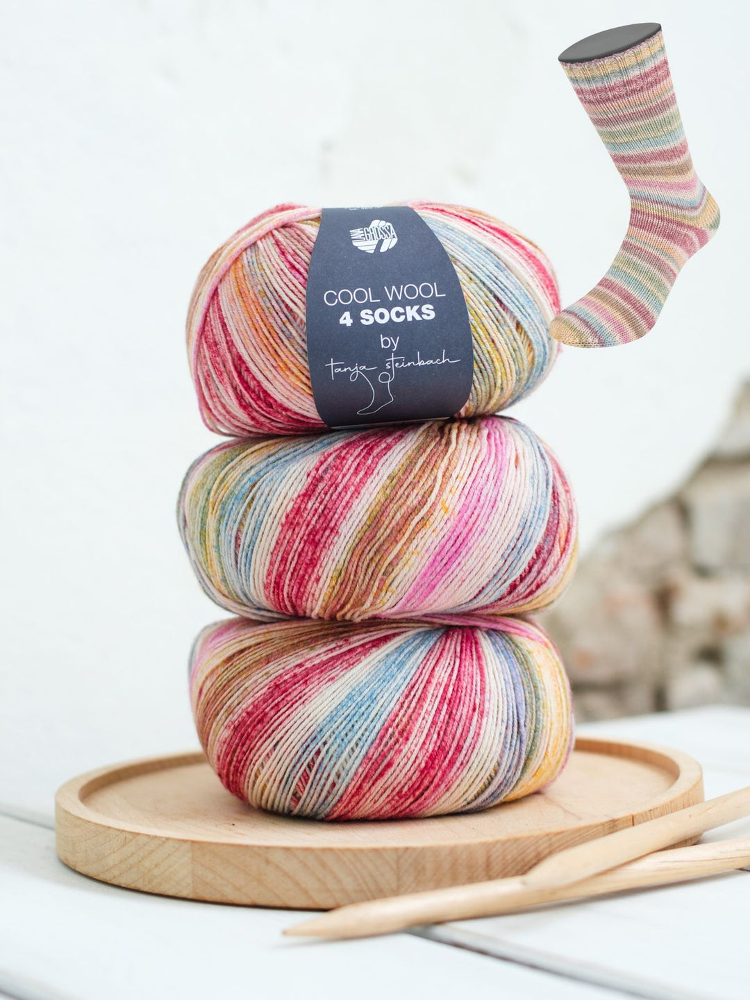 Cool Wool 4 Socks Print 7757 Lichtgrijs / Wijnrood / Okergeel