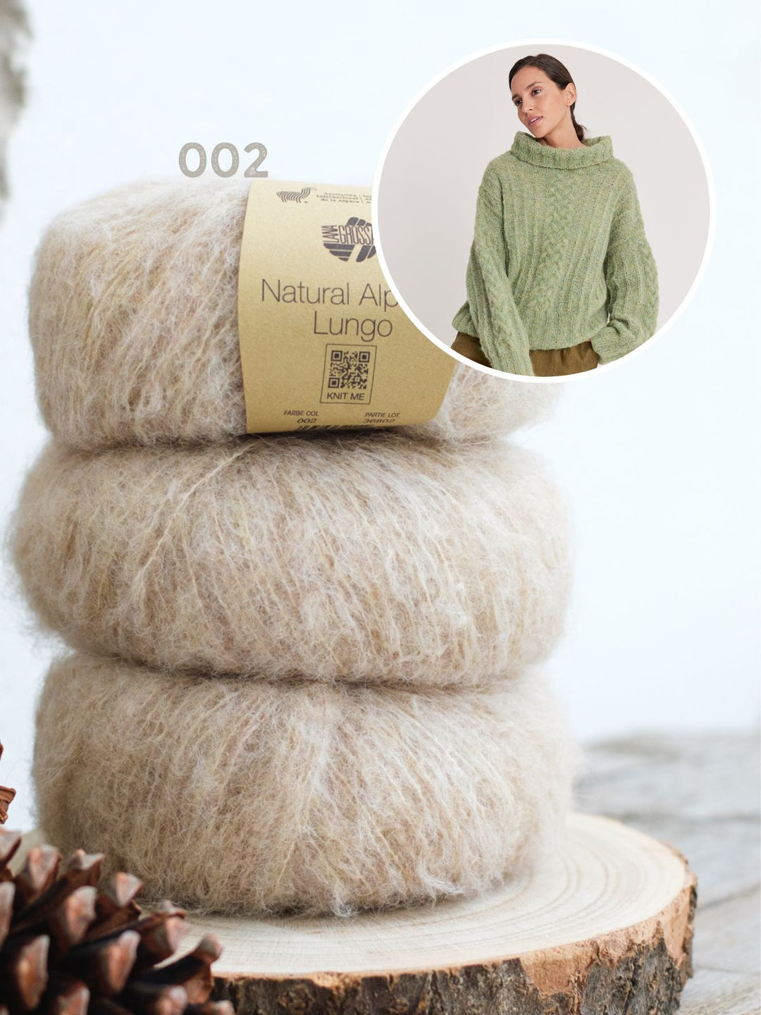 Breipakket Natural Alpaca Lungo pullover met gevlochten kabels