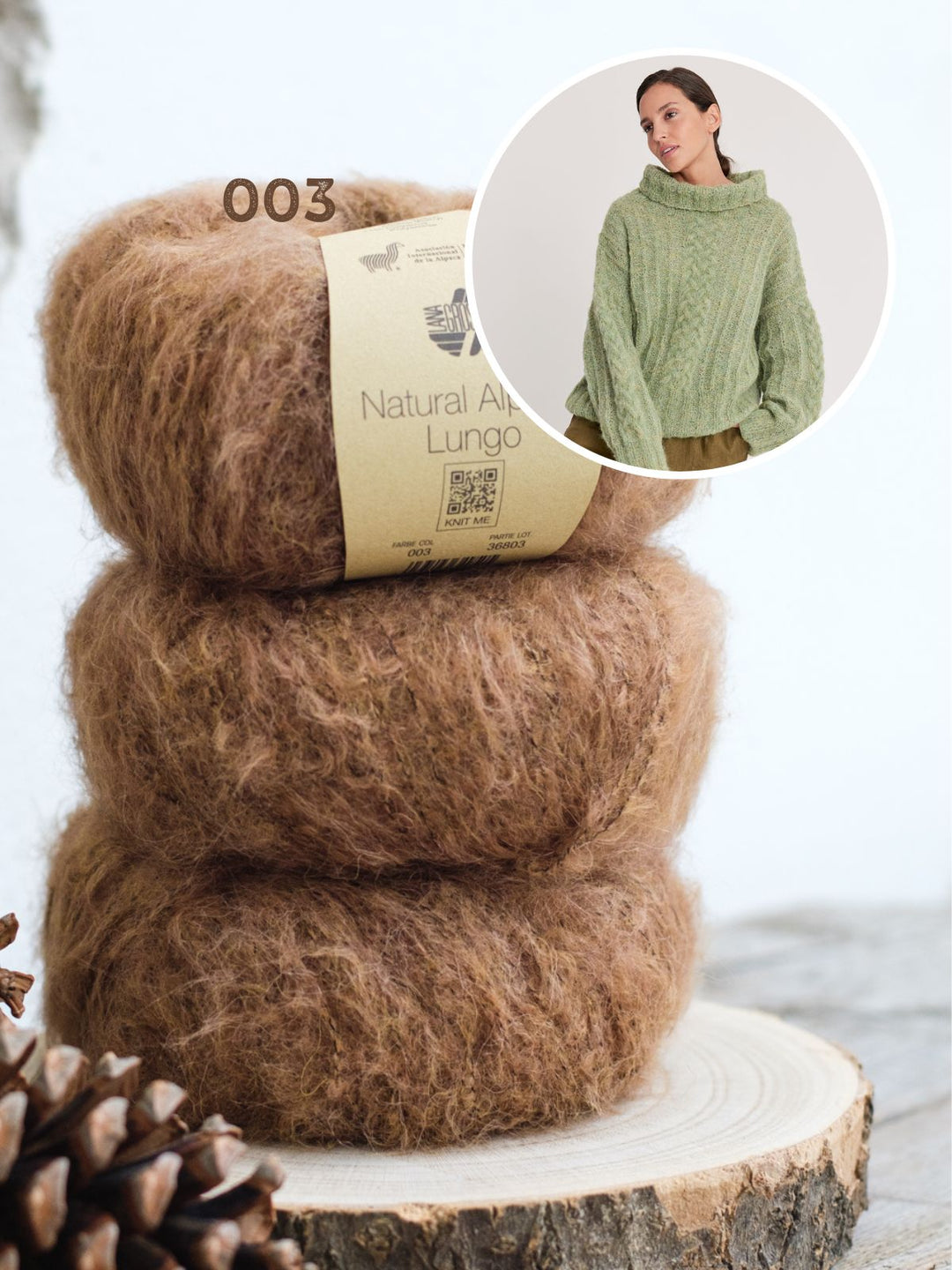 Breipakket Natural Alpaca Lungo pullover met gevlochten kabels