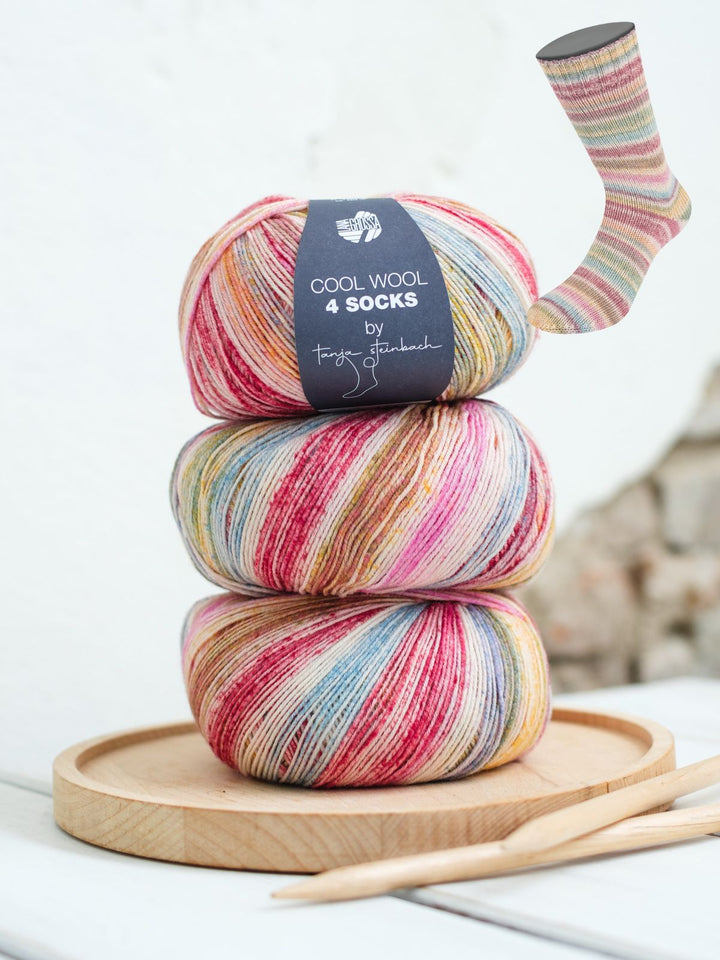 Cool Wool 4 Socks Print 7757 Lichtgrijs / Wijnrood / Okergeel